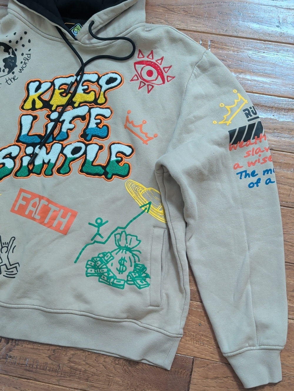 Keep Life Simple Create 2MRW Graphic Hoodie - Tan with Multicolor Prints - Picture 2 of 10